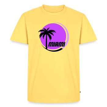 Miami Palm Trees Neon Retro - Men's Premium Organic T-Shirt - sky yellow - Front - AI Model Male 185 dark (185cm)