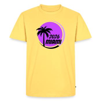 Miami Palm Trees Neon Logo - Men's Premium Organic T-Shirt - sky yellow - Front - AI Model Male 185 dark (185cm)