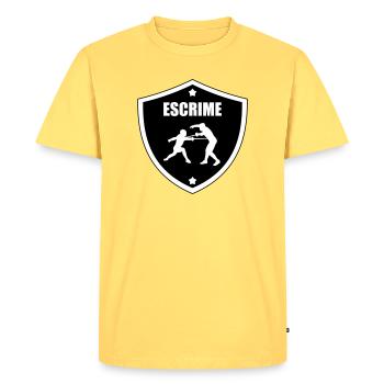 Fencing Coat of Arms: the shield of competitors - Men's Premium Organic T-Shirt - sky yellow - Front - AI Model Male 185 dark (185cm)