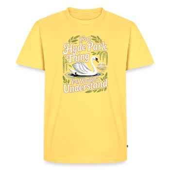 Hyde Park Swan Humor - Men's Premium Organic T-Shirt - sky yellow - Front - AI Model Male 185 dark (185cm)
