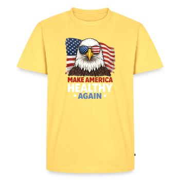 Makes America Healthy Again - Men's Premium Organic T-Shirt - sky yellow - Front - AI Model Male 185 dark (185cm)