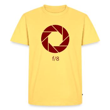 Ouverture - F8-Rouille - T-shirt Premium bio Homme - jaune pastel - Devant - AI Model Male 185 dark (185cm)