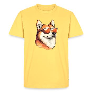 Shiba with sunglasses style - Men's Premium Organic T-Shirt - sky yellow - Front - AI Model Male 185 dark (185cm)