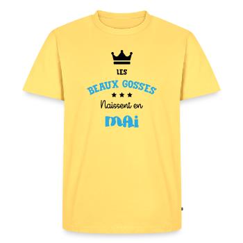 Cadeau naissance bébé garçon Mai Beaux Gosses BG - T-shirt Premium bio Homme - jaune pastel - Devant - AI Model Male 185 dark (185cm)