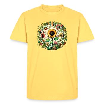 Mandala circulaire du tournesol - T-shirt Premium bio Homme - jaune pastel - Devant - AI Model Male 185 dark (185cm)