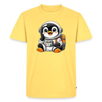 Cute Penguin Astronaut Space Explorer Cartoon - Men's Premium Organic T-Shirt - sky yellow - Front - AI Model Male 185 dark (185cm)