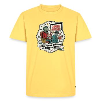 Zombie Cinema Popcorn Everyday Humor - Men's Premium Organic T-Shirt - sky yellow - Front - AI Model Male 185 dark (185cm)