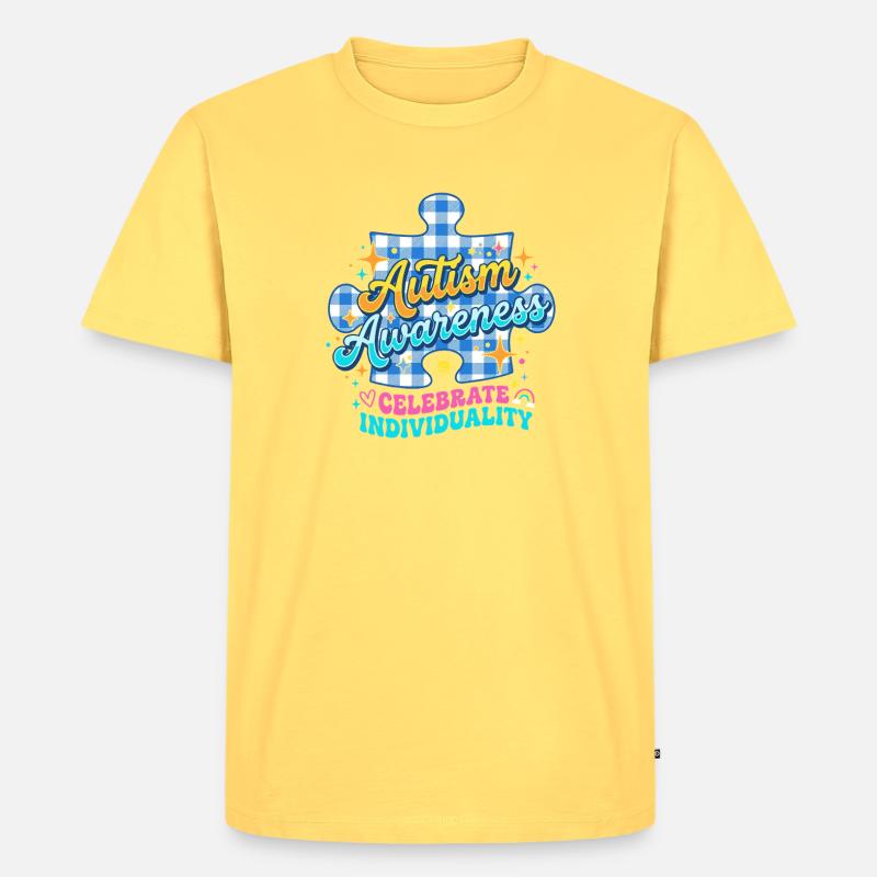 Autismus Bewusstsein Puzzle - Männer Premium Bio T-Shirt - Pastellgelb