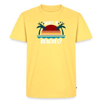Quoi de neuf les plages ? Beach Design Beach Holiday - T-shirt Premium bio Homme - jaune pastel - Devant - AI Model Male 185 dark (185cm)