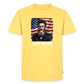 John Brown USA Flag. - Men's Premium Organic T-Shirt - sky yellow - Front - AI Model Male 185 dark (185cm)
