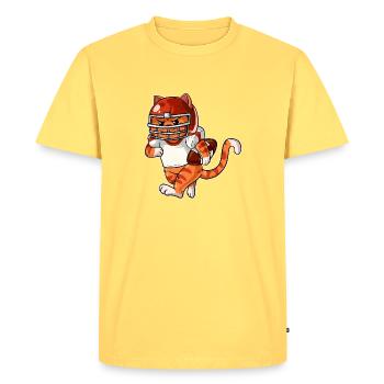 American Football Cat Rugby Kitten - Men's Premium Organic T-Shirt - sky yellow - Front - AI Model Male 185 dark (185cm)