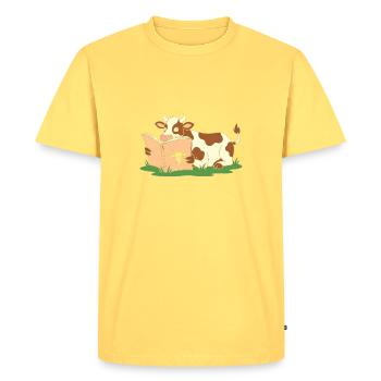 Vache qui lit dans l’herbe - T-shirt Premium bio Homme - jaune pastel - Devant - AI Model Male 185 dark (185cm)