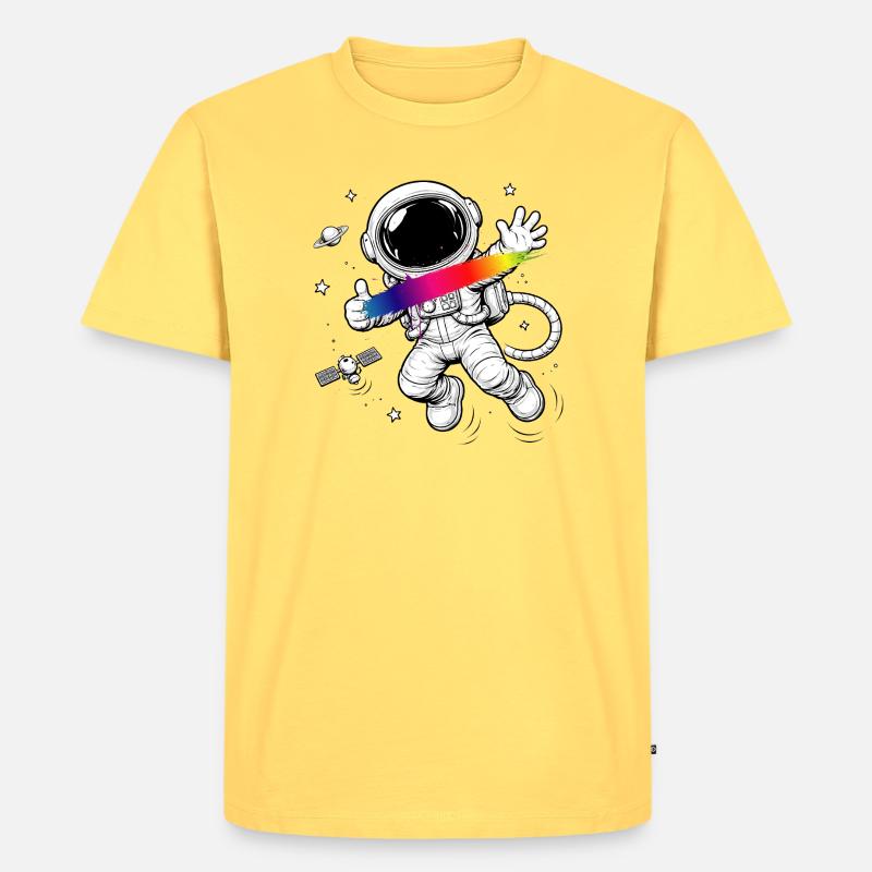 Astronaut Regenbogen Splash Space Design  - Männer Premium Bio T-Shirt - Pastellgelb