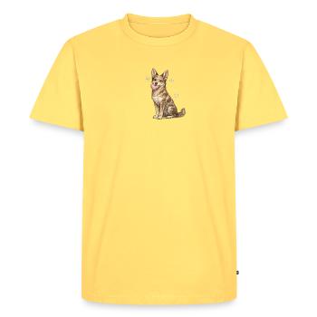 Friendly dog with butterfly shine - Men's Premium Organic T-Shirt - sky yellow - Front - AI Model Male 185 dark (185cm)