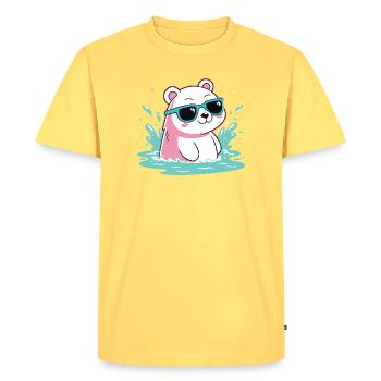 Aquatic Polar Bear in Cool Glasses - Men's Premium Organic T-Shirt - sky yellow - Front - AI Model Male 185 dark (185cm)