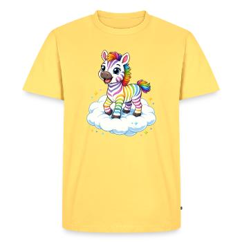Mignonne zèbre arc-en-ciel sur un kawaii nuage - T-shirt Premium bio Homme - jaune pastel - Devant - AI Model Male 185 dark (185cm)