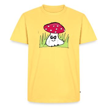 Champignon clin d’œil avec chapeau rouge - T-shirt Premium bio Homme - jaune pastel - Devant - AI Model Male 185 dark (185cm)