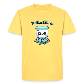 Toilettes Toilettes Héros Salle de bain Super-héros Salle de bain - T-shirt Premium bio Homme - jaune pastel - Devant - AI Model Male 185 dark (185cm)