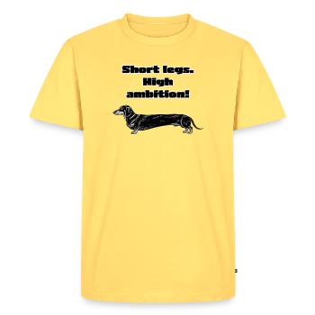 Short Legs, High Ambition – Dachshund Saying - Men's Premium Organic T-Shirt - sky yellow - Front - AI Model Male 185 dark (185cm)