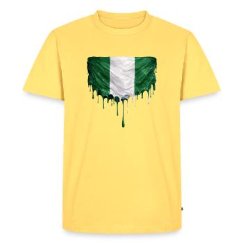 Nigerian flag in colorful paint application - Men's Premium Organic T-Shirt - sky yellow - Front - AI Model Male 185 dark (185cm)