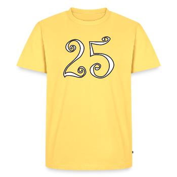 25. 25 ANS. 25e ANNIVERSAIRE. ANNIVERSAIRE 25 ANS. - T-shirt Premium bio Homme - jaune pastel - Devant - AI Model Male 185 dark (185cm)