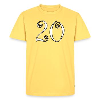 20. 20e ANNIVERSAIRE. ANNIVERSAIRE 20 ANS. 20 ANS. - T-shirt Premium bio Homme - jaune pastel - Devant - AI Model Male 185 dark (185cm)