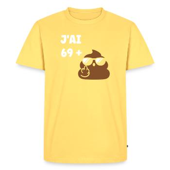69 plus 1 - Men's Premium Organic T-Shirt - sky yellow - Front - AI Model Male 185 dark (185cm)