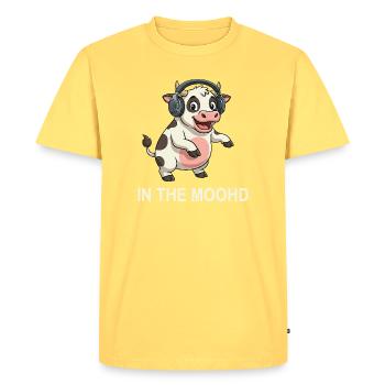 Vache dansante avec humeur DJ Expressions drôles - T-shirt Premium bio Homme - jaune pastel - Devant - AI Model Male 185 dark (185cm)