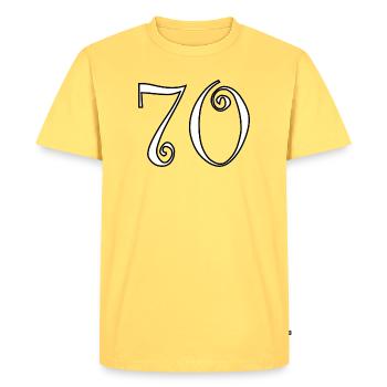 70. 70 ANS. 70e ANNIVERSAIRE. ANNIVERSAIRE 70 ANS. - T-shirt Premium bio Homme - jaune pastel - Devant - AI Model Male 185 dark (185cm)