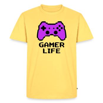 Manette Gamer Life criardante - T-shirt Premium bio Homme - jaune pastel - Devant - AI Model Male 185 dark (185cm)