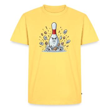 Dessin animé explosif de quilles de bowling - T-shirt Premium bio Homme - jaune pastel - Devant - AI Model Male 185 dark (185cm)