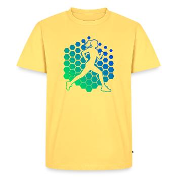 Gift idea for a running with running - Men's Premium Organic T-Shirt - sky yellow - Front - AI Model Male 185 dark (185cm)