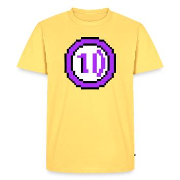 Arcade Coin 10 Years Anniversary - Men's Premium Organic T-Shirt - sky yellow - Front - AI Model Male 185 dark (185cm)