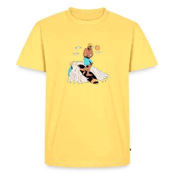 Surfeur et smartphone - T-shirt Premium bio Homme - jaune pastel - Devant - AI Model Male 185 dark (185cm)