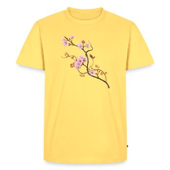 Fleur de cerisier de Sakura dans le style zen ikebana - T-shirt Premium bio Homme - jaune pastel - Devant - AI Model Male 185 dark (185cm)