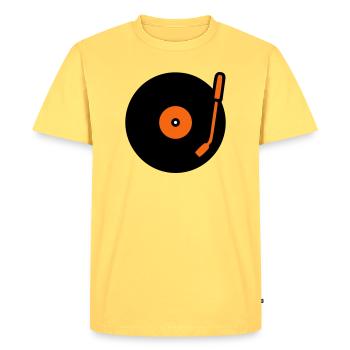 Bras de lecture de disque vinyle Retro Audio - T-shirt Premium bio Homme - jaune pastel - Devant - AI Model Male 185 dark (185cm)