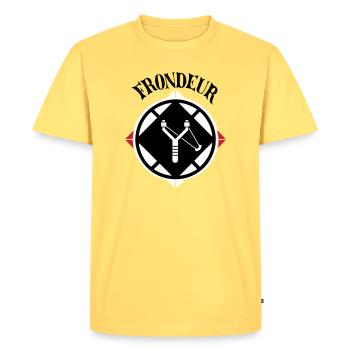 Emblème Frondeur - T-shirt Premium bio Homme - jaune pastel - Devant - AI Model Male 185 dark (185cm)