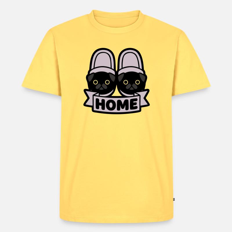 Mops Hausschuhe Home Banner - Männer Premium Bio T-Shirt - Pastellgelb