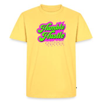 Humble Hustle Entrepreneur Businessman Businesswo - Men's Premium Organic T-Shirt - sky yellow - Front - AI Model Male 185 dark (185cm)