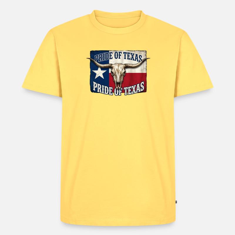 Texas Pride Hörner-Schädel - Männer Premium Bio T-Shirt - Pastellgelb