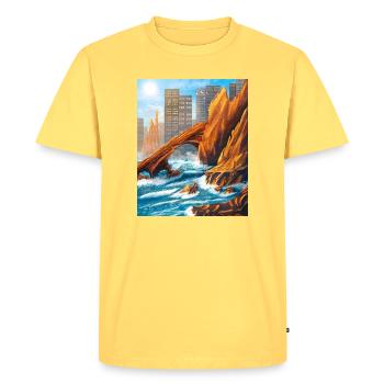 Urban coastal arc in sea and city - Men's Premium Organic T-Shirt - sky yellow - Front - AI Model Male 185 dark (185cm)