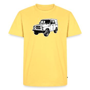 Véhicule tout-terrain UAZ (2 couleurs) - T-shirt Premium bio Homme - jaune pastel - Devant - AI Model Male 185 dark (185cm)