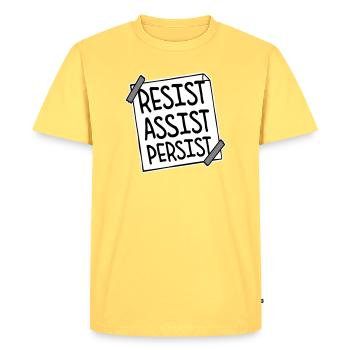 Resist Assist Persist Activism Motivation Logo - Men's Premium Organic T-Shirt - sky yellow - Front - AI Model Male 185 dark (185cm)