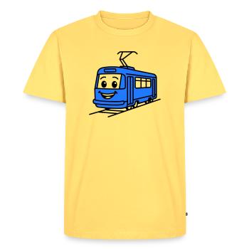 tram cartoon - Men's Premium Organic T-Shirt - sky yellow - Front - AI Model Male 185 dark (185cm)