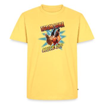 Farmcore Cluck Off Rooster - Men's Premium Organic T-Shirt - sky yellow - Front - AI Model Male 185 dark (185cm)