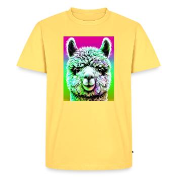 Alpaca - Men's Premium Organic T-Shirt - sky yellow - Front - AI Model Male 185 dark (185cm)