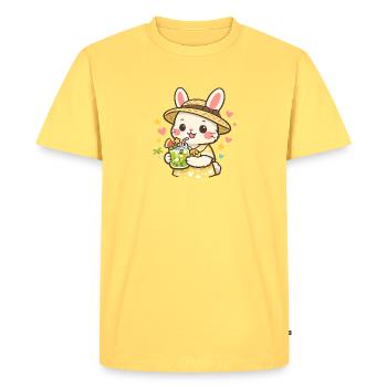 Un lapin limonade au chapeau de paille - T-shirt Premium bio Homme - jaune pastel - Devant - AI Model Male 185 dark (185cm)