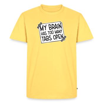 My Brain Has Too Many Tabs Open Lustig Grübeln - Men's Premium Organic T-Shirt - sky yellow - Front - AI Model Male 185 dark (185cm)