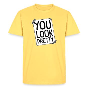 You Look Pretty Funny Complement Self Love Logo - Men's Premium Organic T-Shirt - sky yellow - Front - AI Model Male 185 dark (185cm)
