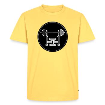 Développé couché avec musculation - T-shirt Premium bio Homme - jaune pastel - Devant - AI Model Male 185 dark (185cm)
